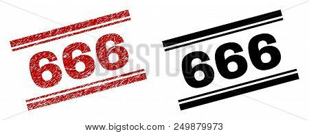 666 Stamp Seal Imprint With Red Grunge And Clean Black Version. Red Vector Rubber Print Of 666 Label