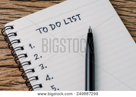 To Do List Concept, Pen On White Paper Note Pad With Handwritten Headline As To Do List And Numbers 
