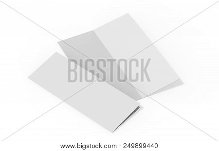 Half Fold Brochure Mock Up On Isolated White Background, 3d Illustration