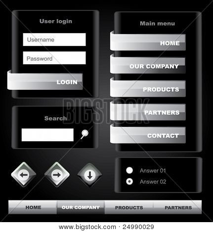 Elementi del modello web nero lucido