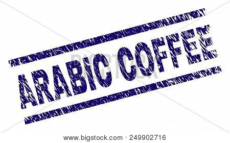 Arabic Coffee Stamp Seal Watermark With Grunge Style. Blue Vector Rubber Print Of Arabic Coffee Text