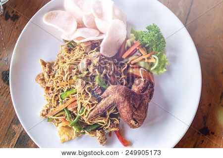 Indonesian Food, Mie Goreng Ayam, Fried Noodles With Chicken. Bali
