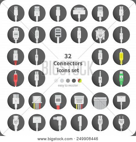 32 Connectors In A Single Flat Style, Easy To Recolor.