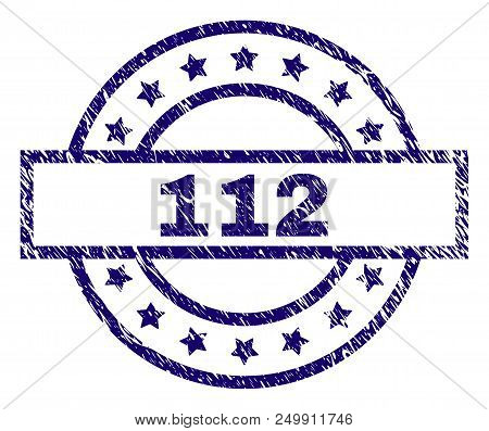 112 Stamp Seal Watermark With Distress Texture. Designed With Rectangle, Circles And Stars. Blue Vec