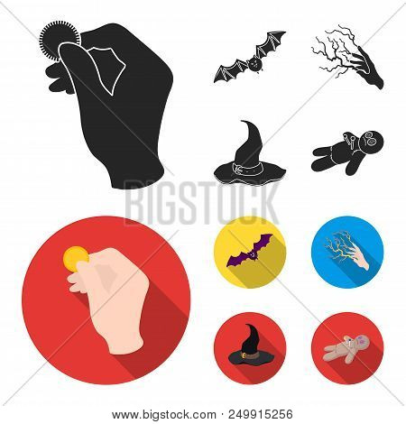 Focus With A Coin, A Bat, A Mage Hat, A Lightning-fast Spell.black And White Magic Set Collection Ic