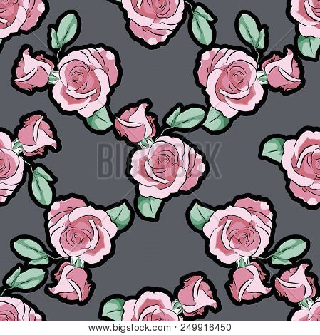 Rose Flower On Blue White Strips Pattern