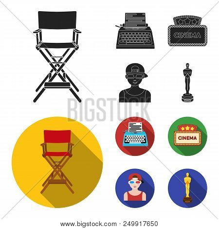 Chair Of The Director, Typewriter, Cinematographic Signboard, Film-man. Films And Cinema Set Collect