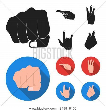 Closed Fist, Index, And Other Gestures. Hand Gestures Set Collection Icons In Black, Flat Style Vect