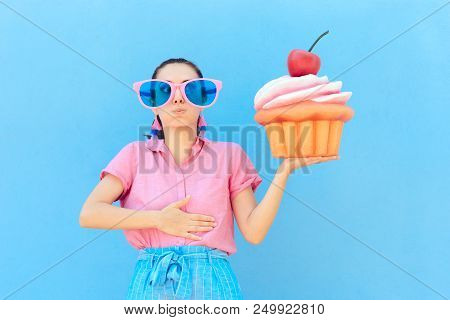 Party Girl Suffering Stomach Ache After Eating Too Much Cake