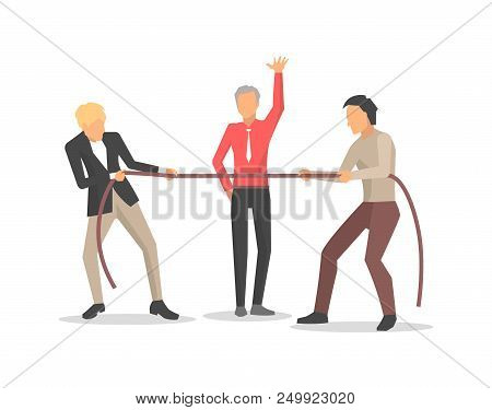 Competition Of Two Men In Process Of Businesstraining, Business People Pulling Rope, As Symbol Of Po