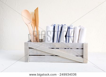 Some Kitchen Items On White Background. Napkins, Appliences. White Background.
