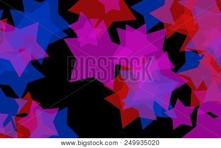 Multi Colored Translucent Stars On A Dark Background. Red Tones. 3d Illustration