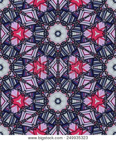 Vector Seamless Ethnic Pattern With Axial Symmetry. Can Be Used For Fabric, Textile, Packaging Paper