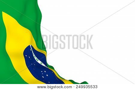 Waving Flag Of Brazil. Ordem E Progresso. Order And Progress. Rio De Janeiro. South America. State S