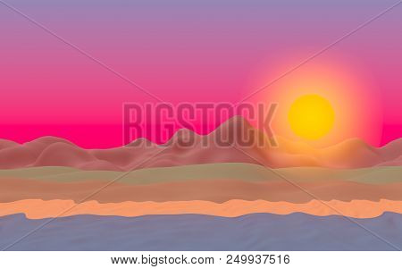 Sun Sea Beach. Sunset. Ocean Shore Line With Waves On A Beach. Island Beach Paradise With Waves. Vac
