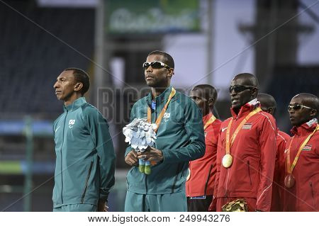Rio, Brazil - September 08, 2016: Santos Odair (bra) (silver) During Men 100m - T11 Victory Ceremony