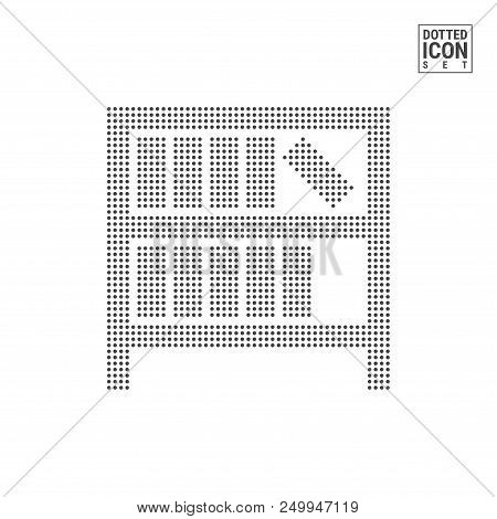 Bookshelf Or Library Dot Pattern Icon. Bookshelf Dotted Icon Isolated On White Background. Vector Il
