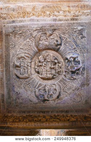 Cave 3 : Fresco Paintings On The Ceiling, The Wedding Of Shiva And Parvati, Attended By Various Hind