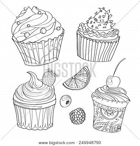Coloring Book, Coloring Page, Cake, Sweet, Bakery, Pattern, Set, Cafe