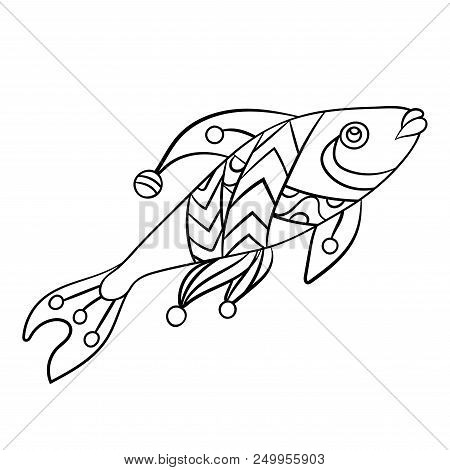 Fish In Coloring Page For Childrean And Adults In Ornamental Graphic Vector Illustration