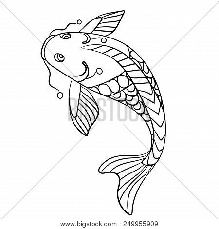 Fish In Coloring Page For Childrean And Adults In Ornamental Graphic Vector Illustration