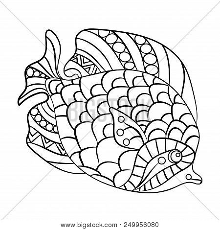 Fish In Coloring Page For Childrean And Adults In Ornamental Graphic Vector Illustration