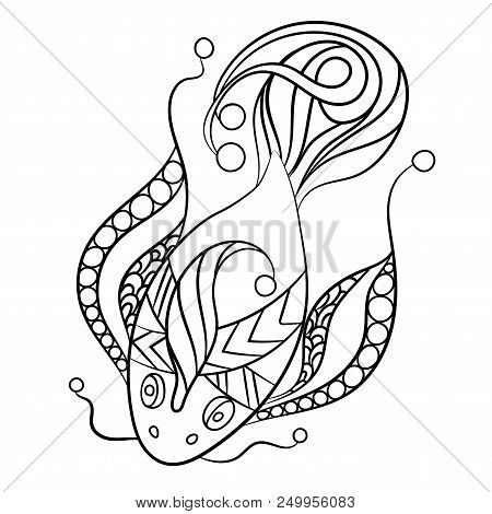 Fish In Coloring Page For Childrean And Adults In Ornamental Graphic Vector Illustration