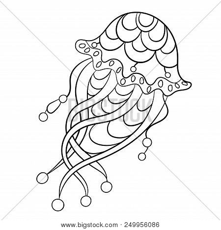 Coloring Page With Jellyfish In Ornamnets In Vector Illustration