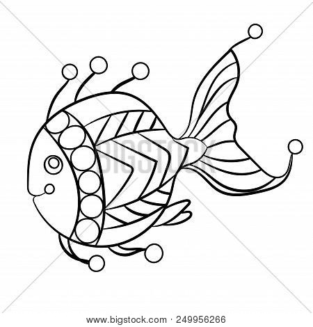 Fish In Coloring Page For Childrean And Adults In Ornamental Graphic Vector Illustration
