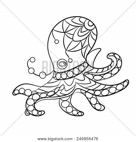 Coloring Page Vector With Octopus Animal In Ornaments
