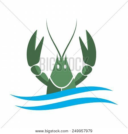 Crayfish Logo. Green River Lobster, Langoustine Or Crustacean Delicacies Isolated On White Backgroun