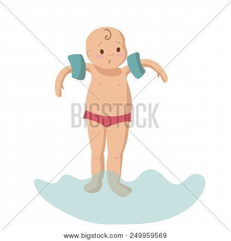 Baby Afraids Of Water Sea Ocean Child Kid Cartoon Vector Illustration