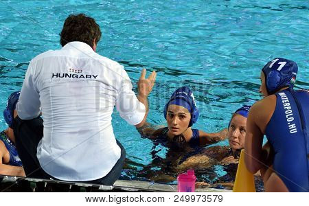 Budapest, Hungary - Jul 20, 2017. The Hungarian Women Waterpolo Team (szilagyi Dorottya,  Csabai Dor