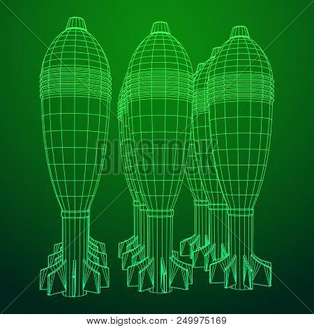 Missile, Nuclear Bomb Or Mortar Mine Wireframe Low Poly Mesh Vector Illustration