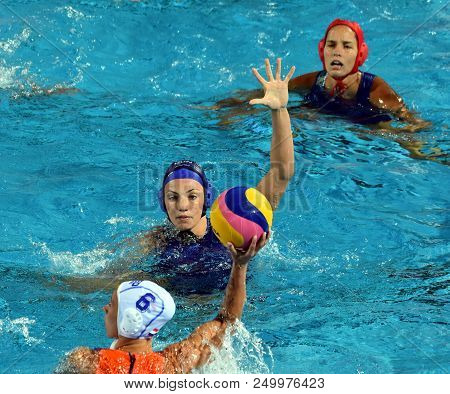 Budapest, Hungary - Jul 20, 2017.  Gurisatti Greta (hun) And Gangl Edina (hun) Goalkeeper Defend Aga