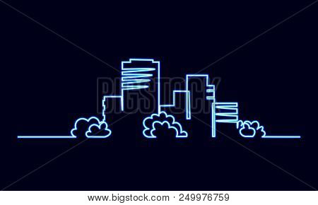 Neon Sign Single Continuous One Line Art City Building Construction. Architecture House Urban Apartm