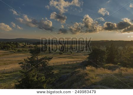 Slavkovsky Les Mountains In Summer Sunny Sunset Evening Near Krizky Area