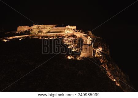 Nafplio Palamidi Fortress In Peloponnese Peninsula Greece, Night Scene