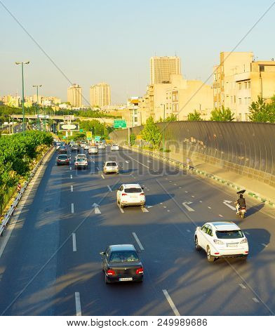 Iran, Tehran - May 19, 2017: Car Traffic On A Highway In Tehran. Tehran Is The Capital Of Iran