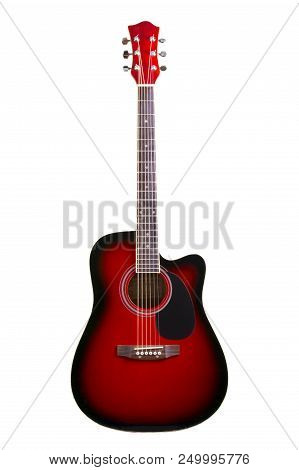 Acoustic Guitar Red, Isolated On White Background Stylish Art Spanish Musical Instrument Six-string,