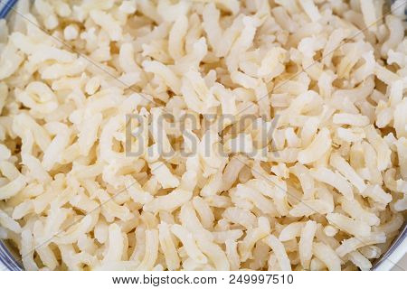 Close-up Of A Bowl Of Cooked Brown Rice For The Dinner
