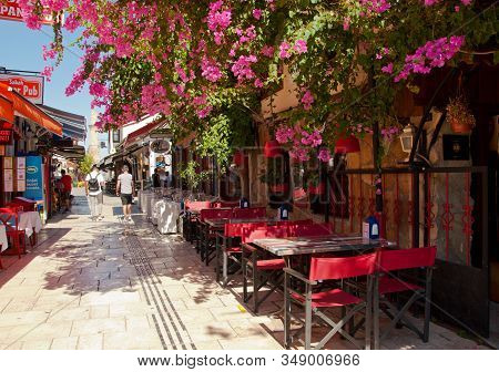 Antalya, Turkey - September 22, 2018: The Street Cafe In Old Town Kaleici District In Antalya, Turke