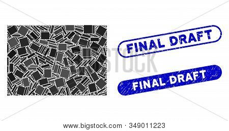 Collage Filled Rectange And Distressed Stamp Seals With Final Draft Caption. Mosaic Vector Filled Re