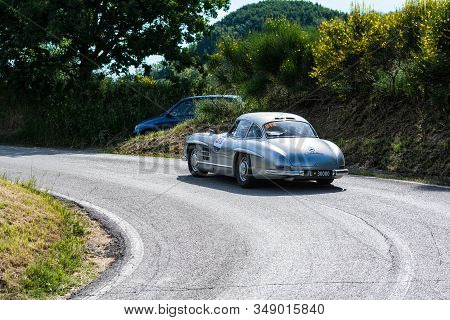 Pesaro Colle San Bartolo , Italy - May 17 - 2018 : Mercedes-benz 300 Sl CoupÉ (w198) 1955 On An Old 