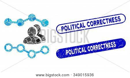 Mosaic People Charts And Corroded Stamp Seals With Political Correctness Text. Mosaic Vector People 