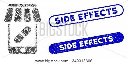 Mosaic Online Pharmacy And Corroded Stamp Seals With Side Effects Text. Mosaic Vector Online Pharmac