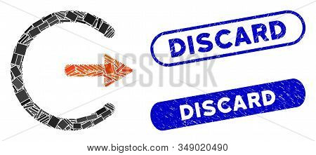 Mosaic Logout And Rubber Stamp Seals With Discard Text. Mosaic Vector Logout Is Formed With Randomiz