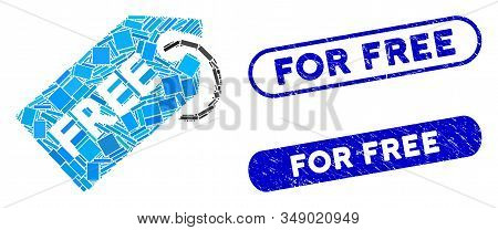 Mosaic Free Tag And Distressed Stamp Seals With For Free Phrase. Mosaic Vector Free Tag Is Formed Wi