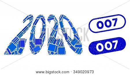 Mosaic 2020 Perspective Text And Corroded Stamp Watermarks With 007 Text. Mosaic Vector 2020 Perspec