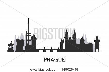 Prague Skyline Silhouette. Vector Illustration. Black And White Illustration
